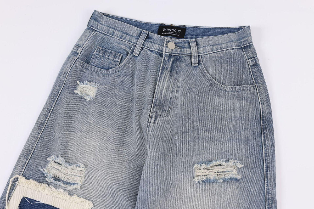 American-style Distressed Heavy Industry Straight Casual Jeans - Trendha