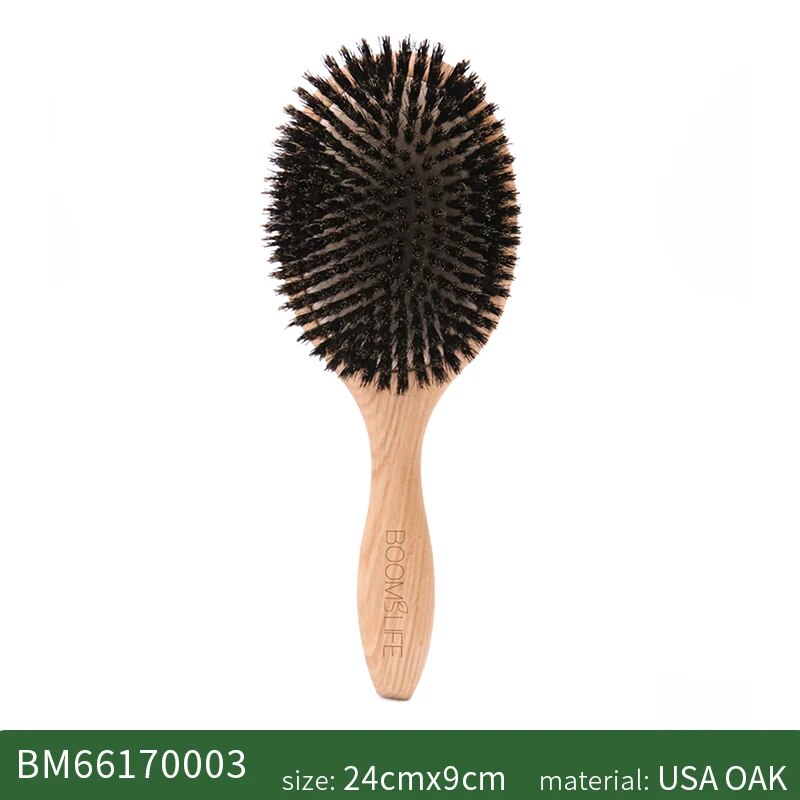 Oak Wood Boar Bristle Hair Brush for Detangling and Scalp Massage