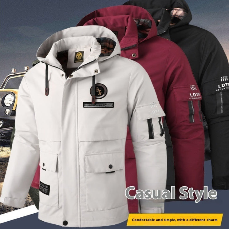 Hooded Outdoor Jacket with Patch Pockets