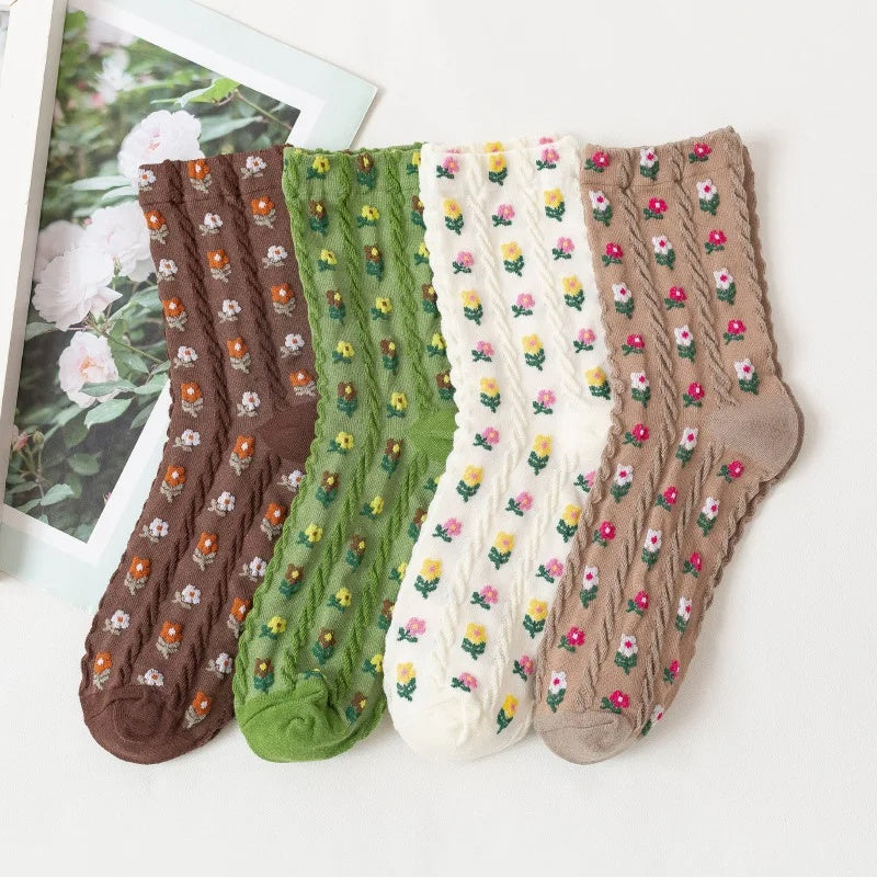 Cartoon Flower Cotton Socks for Women