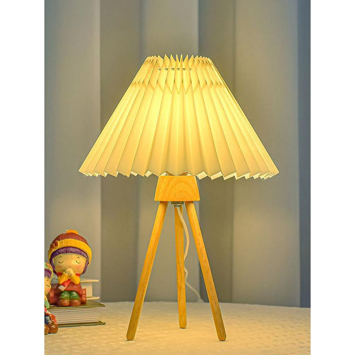 Wood USB Table Lamp with Adjustable Brightness for Bedside and Desk