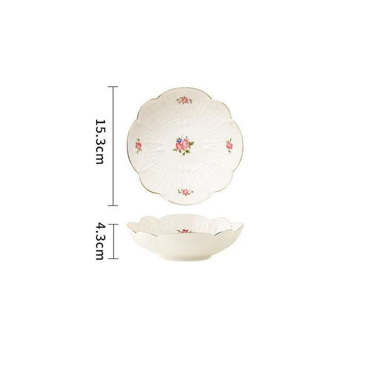 European Style Retro Ceramic Dessert Plate Set – Floral Dim Sum, Fruit Salad, and Breakfast Plates