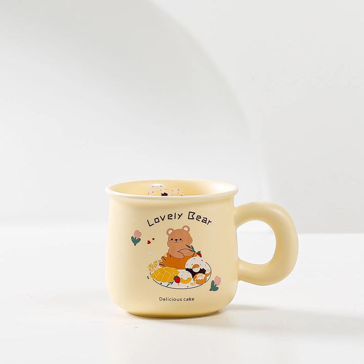 Cute Beige Bear Ceramic Coffee & Milk Mug – Adorable Cartoon Design for Office & Dormitory