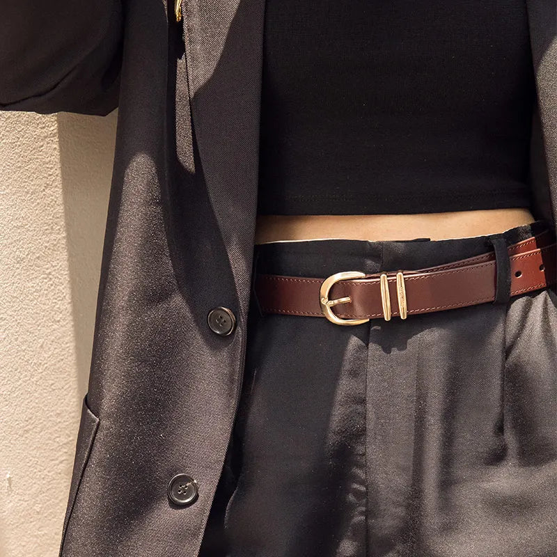 Handmade Genuine Leather Belt with Horseshoe Buckle