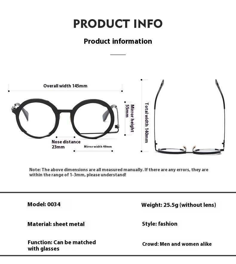 Can Be Equipped With Degrees Large Frame Fashion Round Frame Metal Spectacle Frame