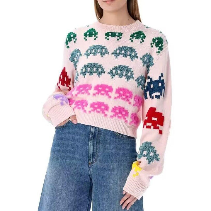 Design Contrast Jacquard Versatile Pullover Sweater - Trendha