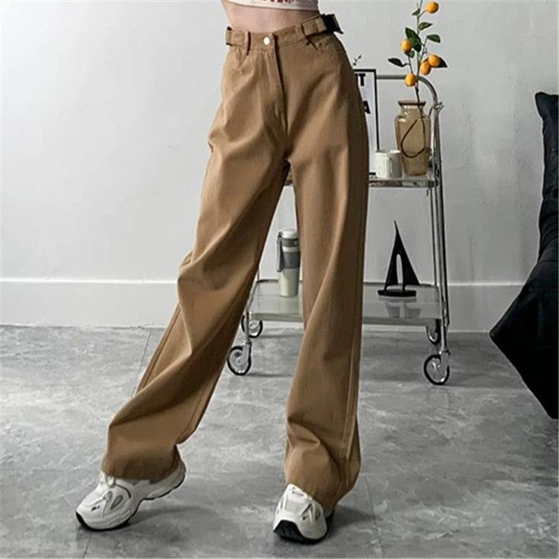 Design Personality Adjustable Buckle Straight-leg Pants Women's Loose - Trendha