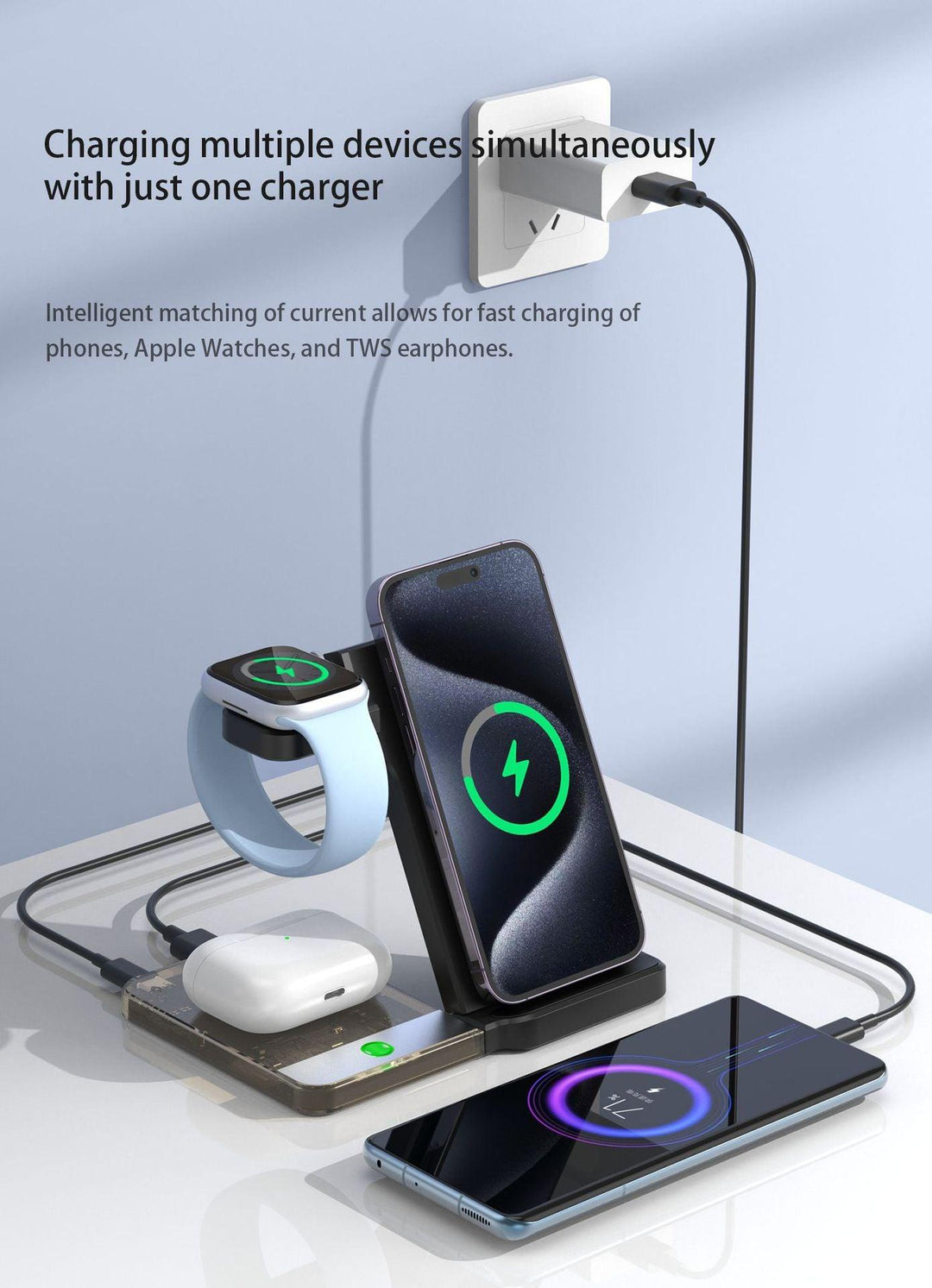 Desktop Magnetic Three-in-one Wireless Charging Stand Foldable - Trendha