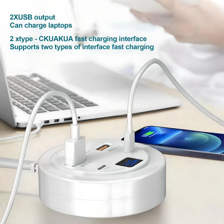 Universal Travel Power Strip with Dual USB-C and USB-A Ports