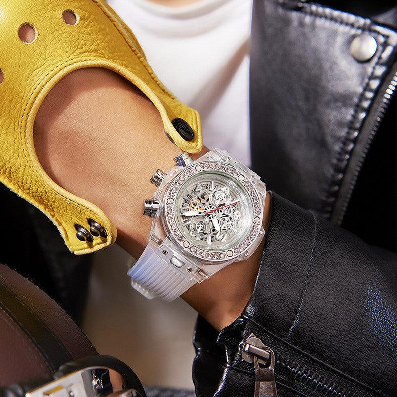 Diamond Inlaid Transparent Quartz Watch Waterproof - Trendha