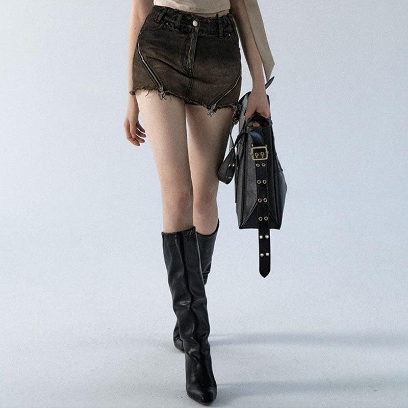 Dirty Washed Gradient Denim Short Skirt Shorts - Trendha