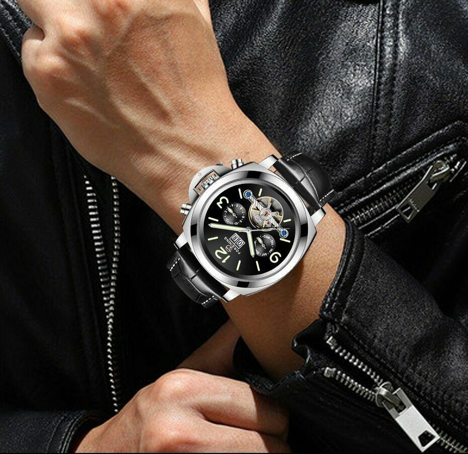 Double-sided Skeleton Luminous Men's Watch Automatic Belt Mechanical - Trendha