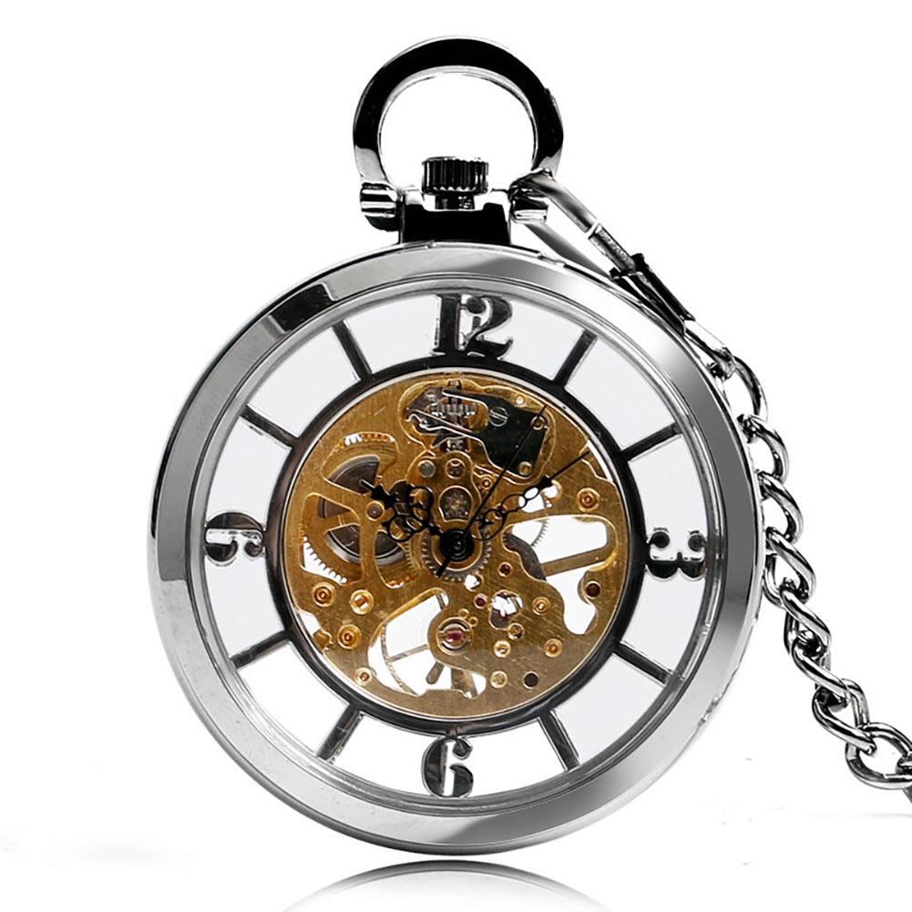 Double-sided Transparent Cutout Design Straight Plate Without Cover Roman Literal Mechanical Pocket Watch - Trendha