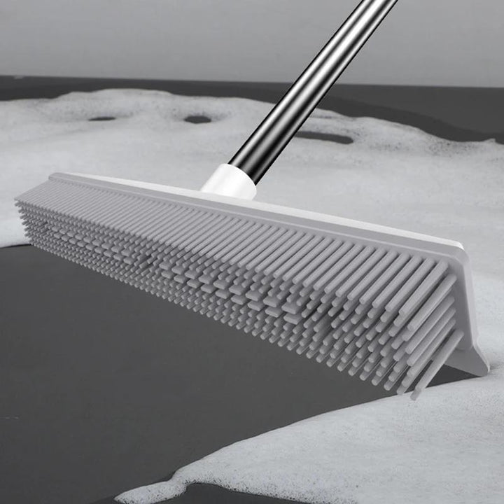 Rubber Broom and Carpet Rake with Squeegee for Pet Hair Removal