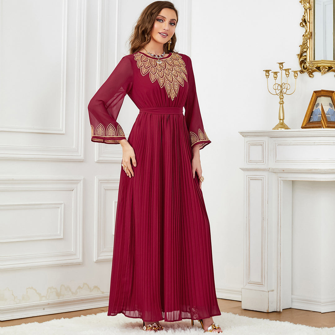 Women's Fashion Folding Embroidery Beads Dubai Dress