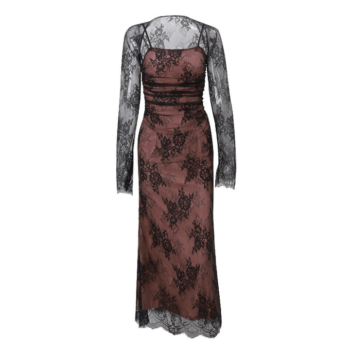 Women's Lace French-style Dress With Shawl