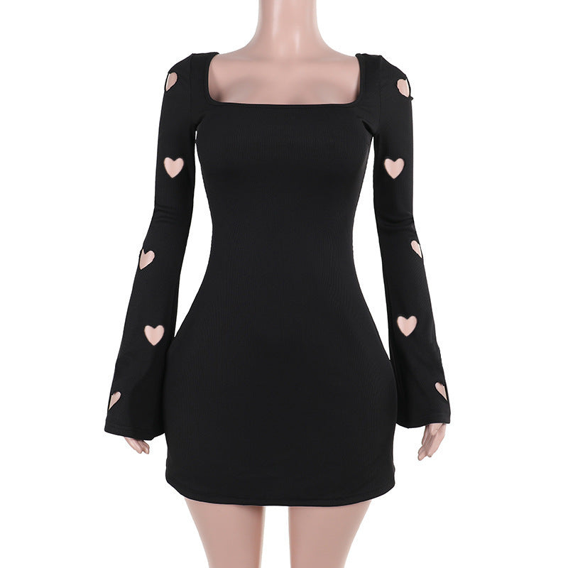 Slim-fit Knitted Love Burning Flower Long Sleeve Dress