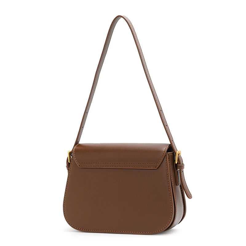 Stylish Women's Retro Square Shoulder Bag - Adjustable Cowhide Handbag