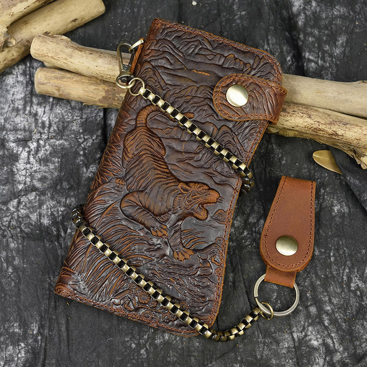 Men's Crazy Horse Leather Long Chain Anti-theft Wallet