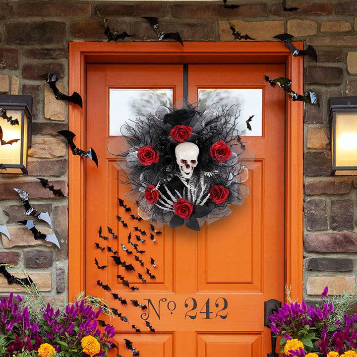 Halloween Red Rose Skull Mesh Garland Door Hanging Decoration