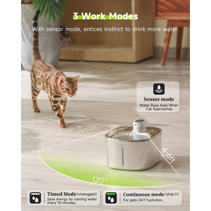 4L Stainless Steel Wireless Pet Water Fountain with Motion Sensor