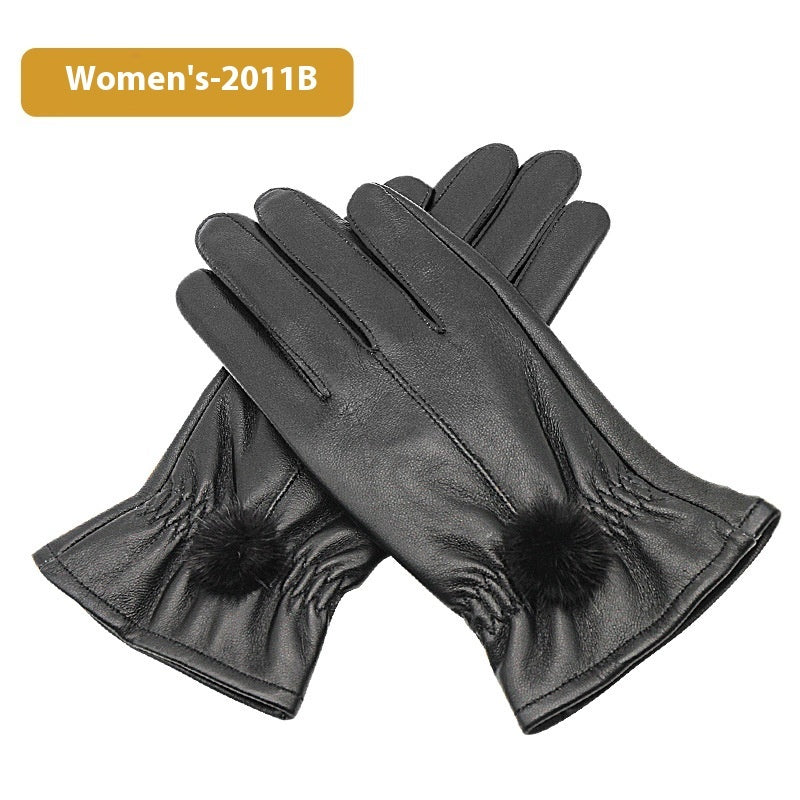 Autumn And Winter Women's Leather Gloves Fleece-lined Thick Windproof Warm Touch Screen Sheepskin