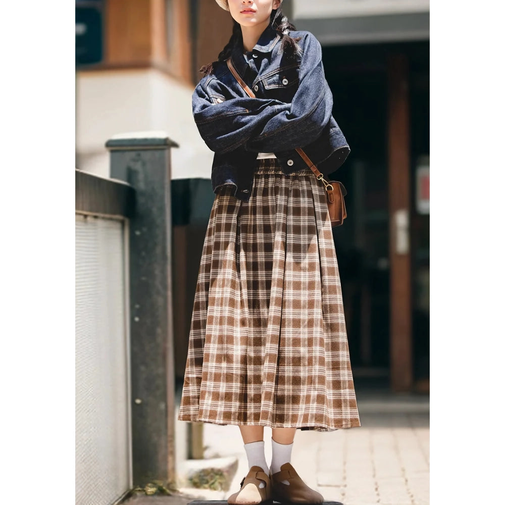 Women's Vintage American Plaid Pocket Half Skirt