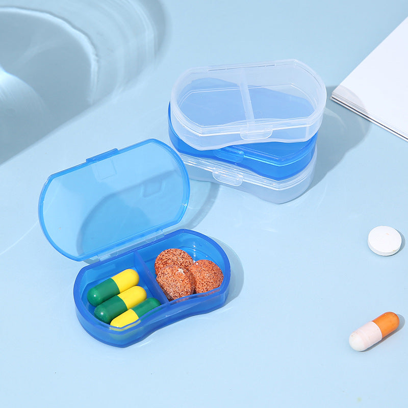 Pill Medicine Box - Portable 2-Grids Tablet Splitter & Storage Organizer