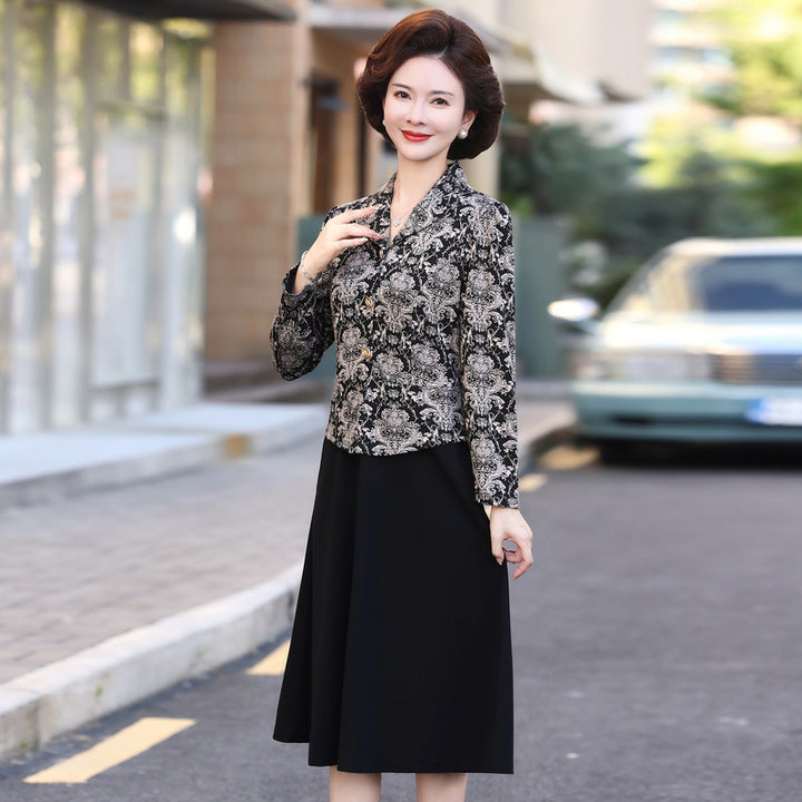 Fake Two-piece Suit Collar Floral Stitching Dress