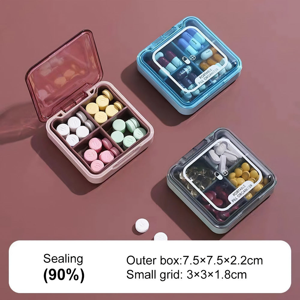 Portable Moisture-proof 4-Cell Pill Box for Weekly Medication Management