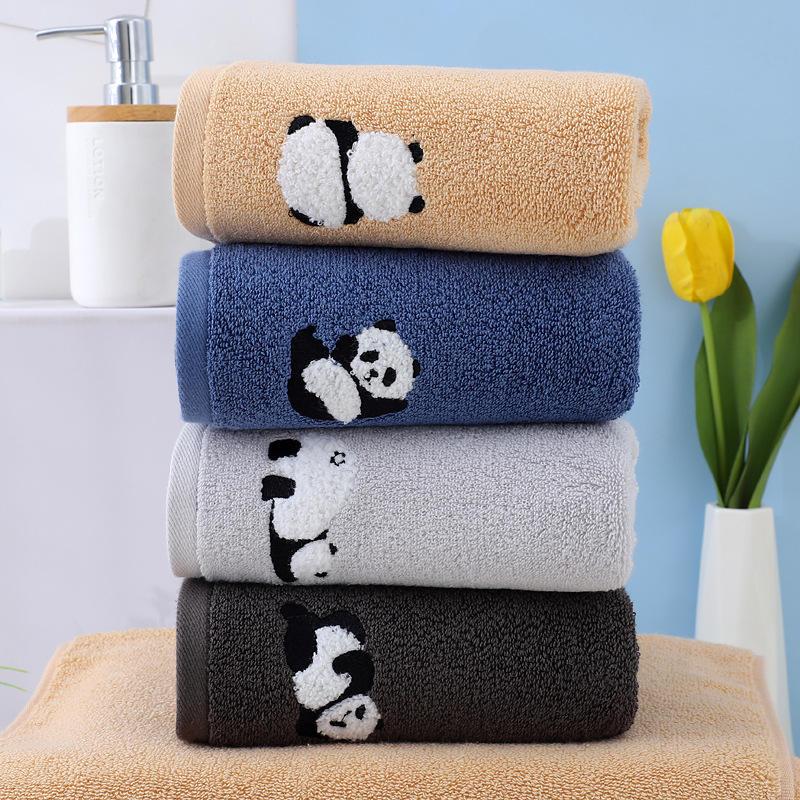 Panda Embroidered Cotton Face Towel - Absorbent and Soft Bathroom Towel