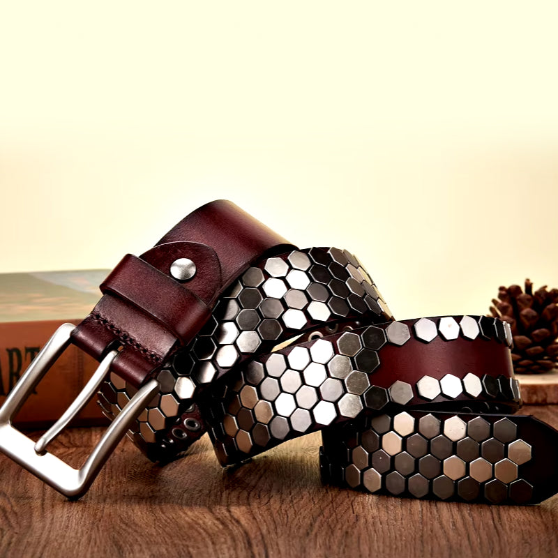 3.8cm Wide Rivet Studded Leather Belt