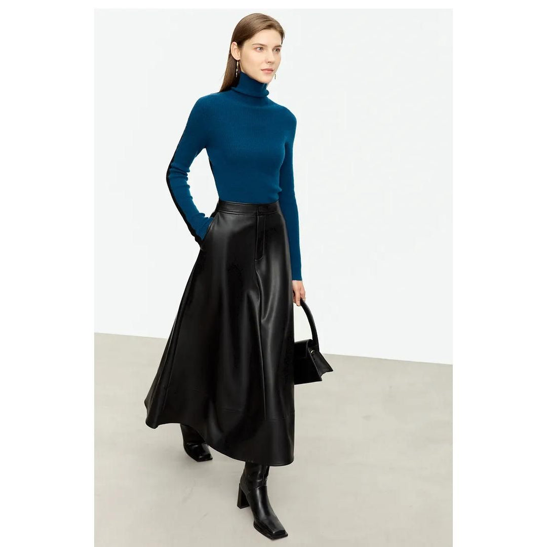Autumn Elegance PU Leather Midi Skirt