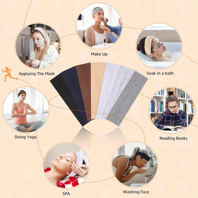 7-Piece Fashion Solid Color Soft Elastic Headbands for Yoga, Sports &amp; Everyday Use
