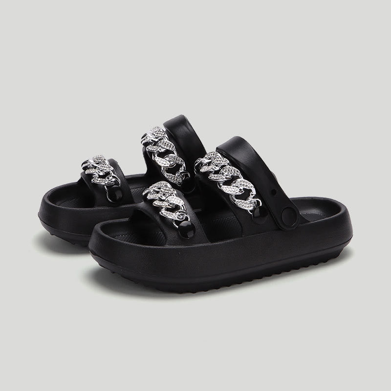 Chains Thick-soled Slippers For Women Indoor Floor House Shoes Summer Outdoor EVA Sandals Two-wearing Beach Shoes