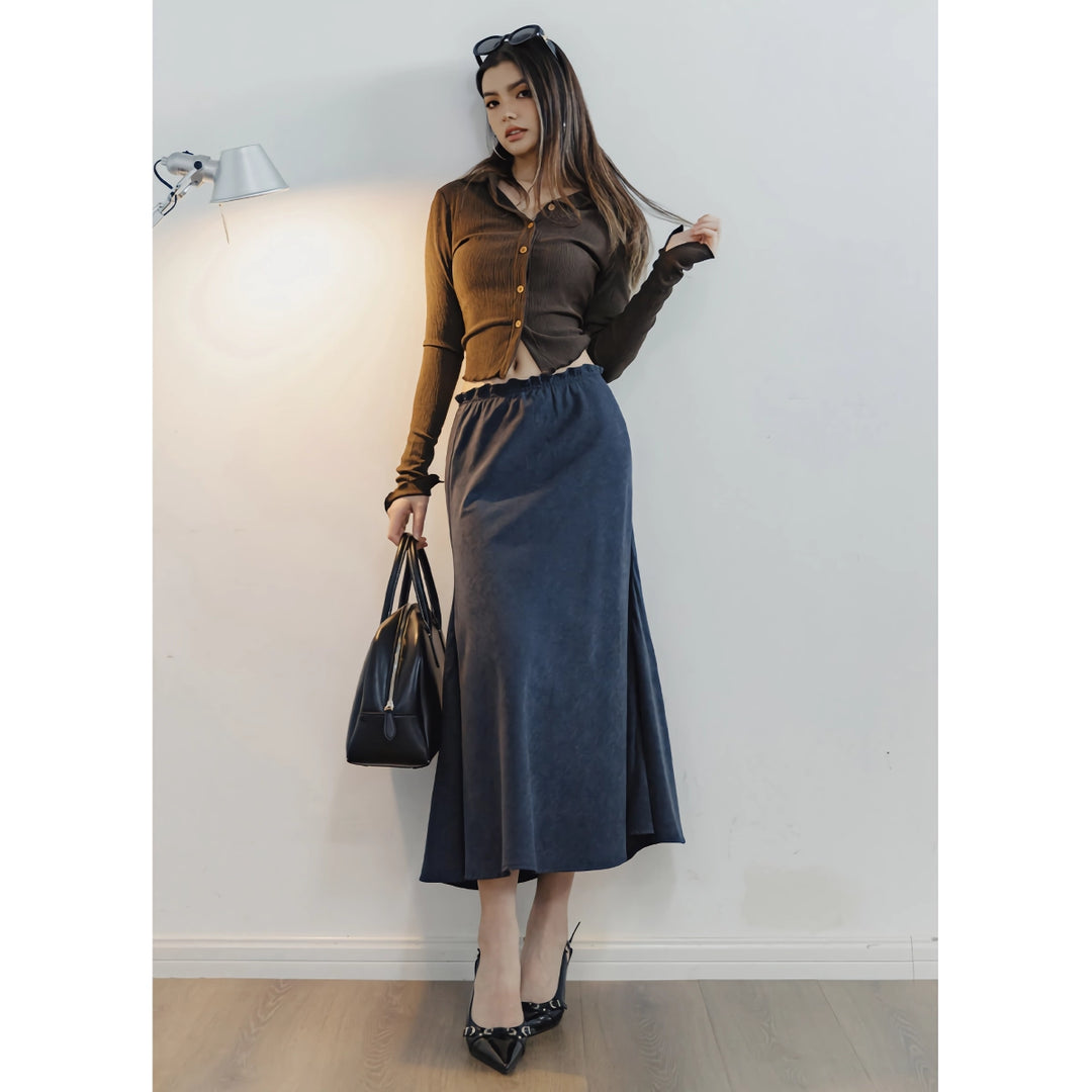 Elegant Velvet Fishtail Bustier Dress - A-Line Long Retro Skirt