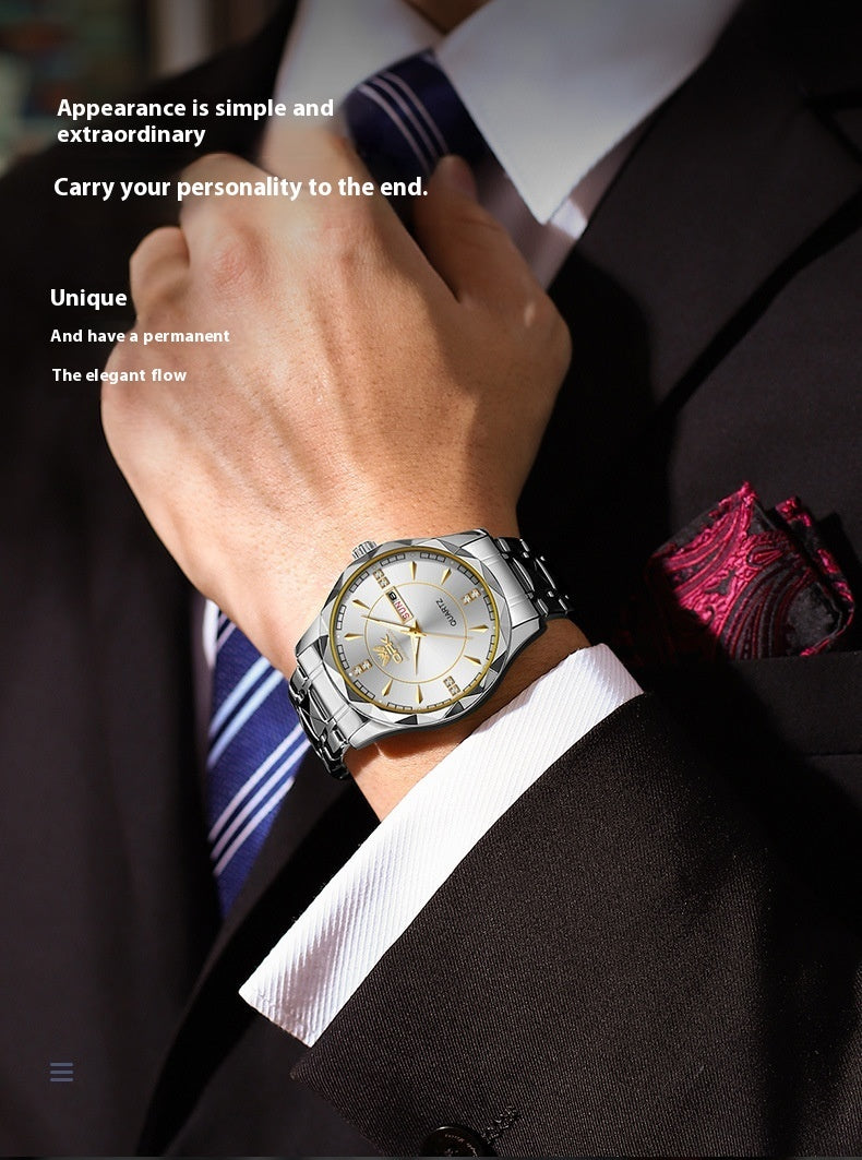 Stainless Steel Business Double Calendar Waterproof Men&