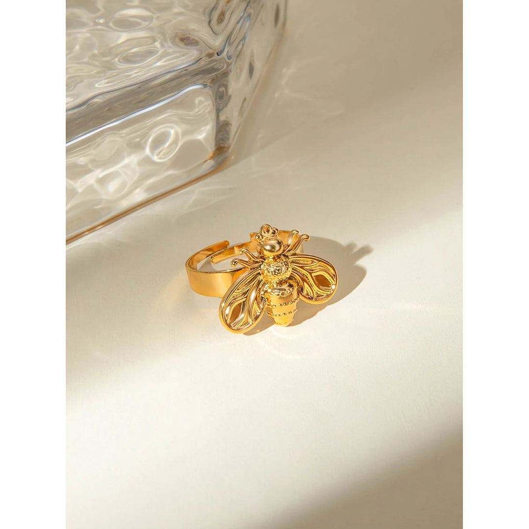 18K Gold Plated Stainless Steel Bee Shaped Geometric Ring