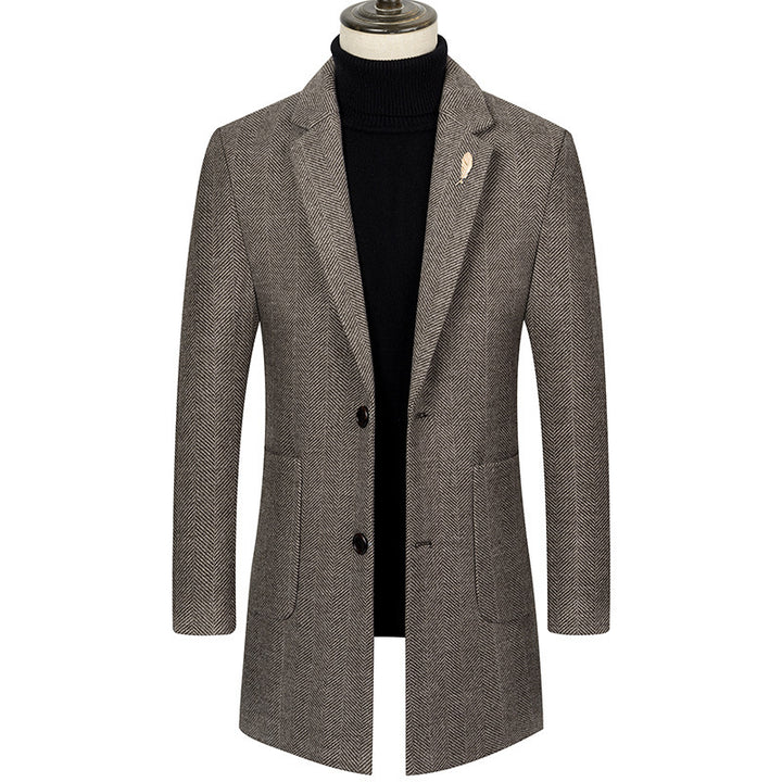 Men's Lapel Herringbone Slim-fit Cashmere Coat