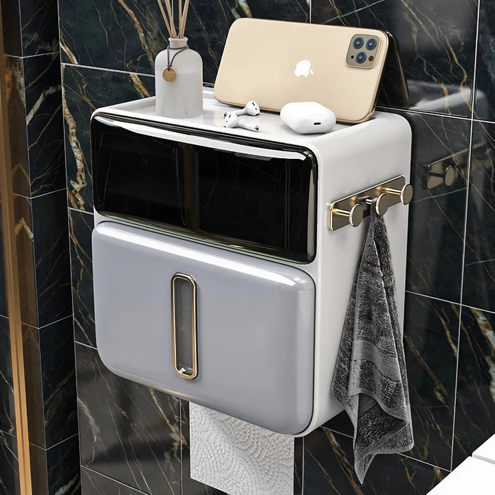 Waterproof Wall-Mounted Tissue Holder with Mobile Phone Tray