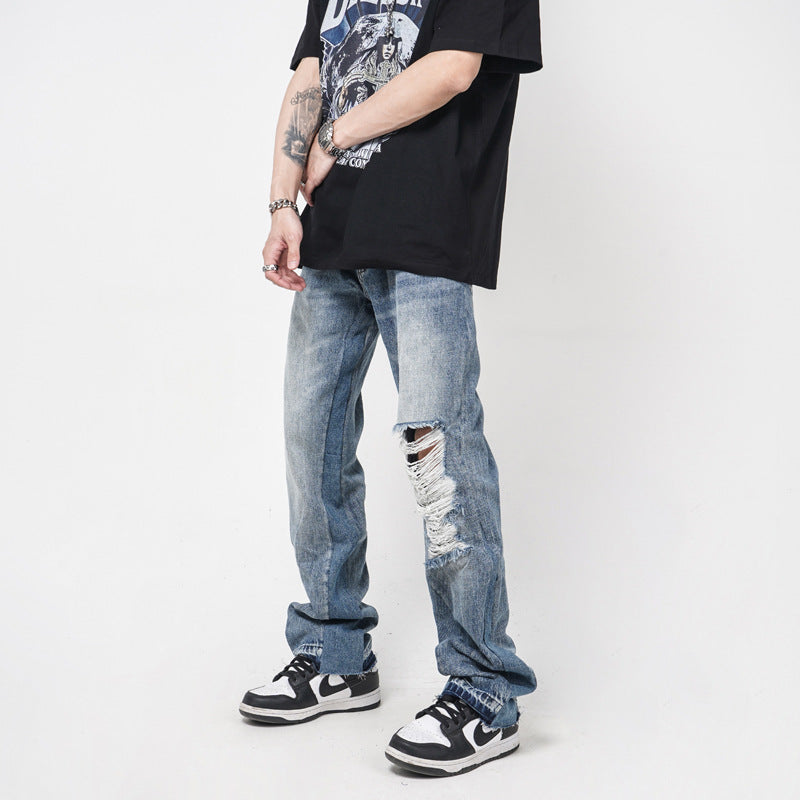 Men's Straight Loose Hole Jeans