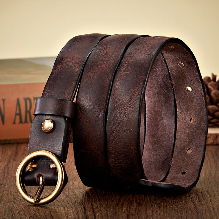 2.5CM Genuine Leather Women’s Belt with Luxury Copper Round Buckle - Simple Waist Strap in Candy Colors