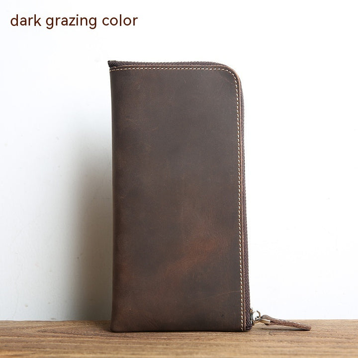 Men's Short Genuine Leather Wallet Crazy Horse Skin Mini Change Wrap Coat Cowhide Ultra Thin Pure Handmade