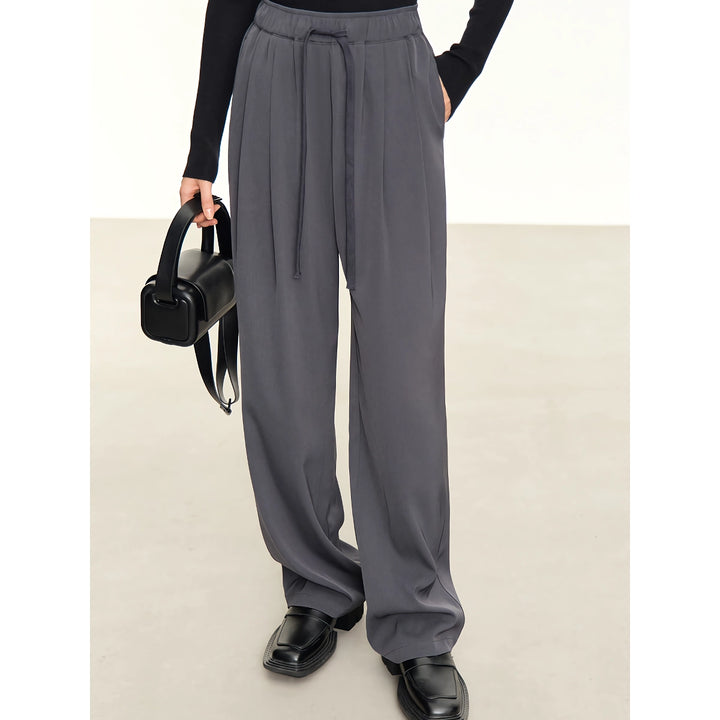 Minimalist Straight Autumn Pants for Women - Drawstring Elastic Casual Loose Trousers