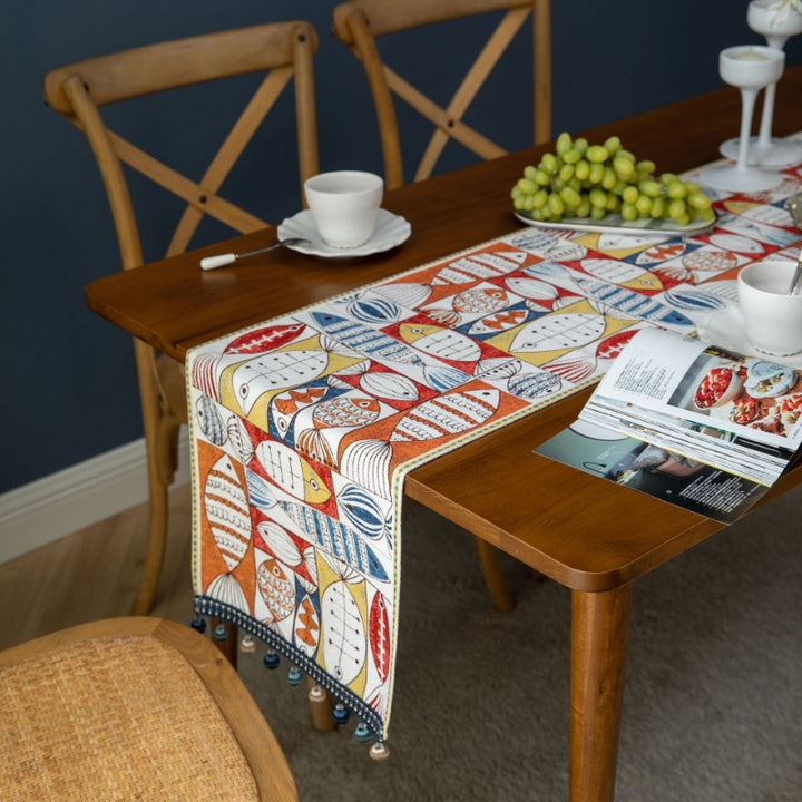 Festive Jacquard Fish Table Runner for Dining and Decor