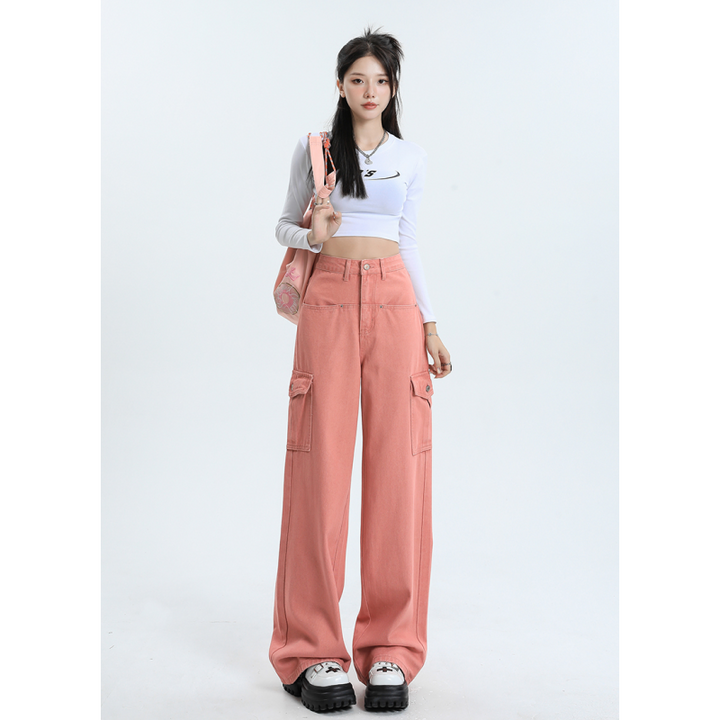 Pink High Waist Baggy Jeans | Straight-Leg Denim Pants for Women | Y2K Vintage Style