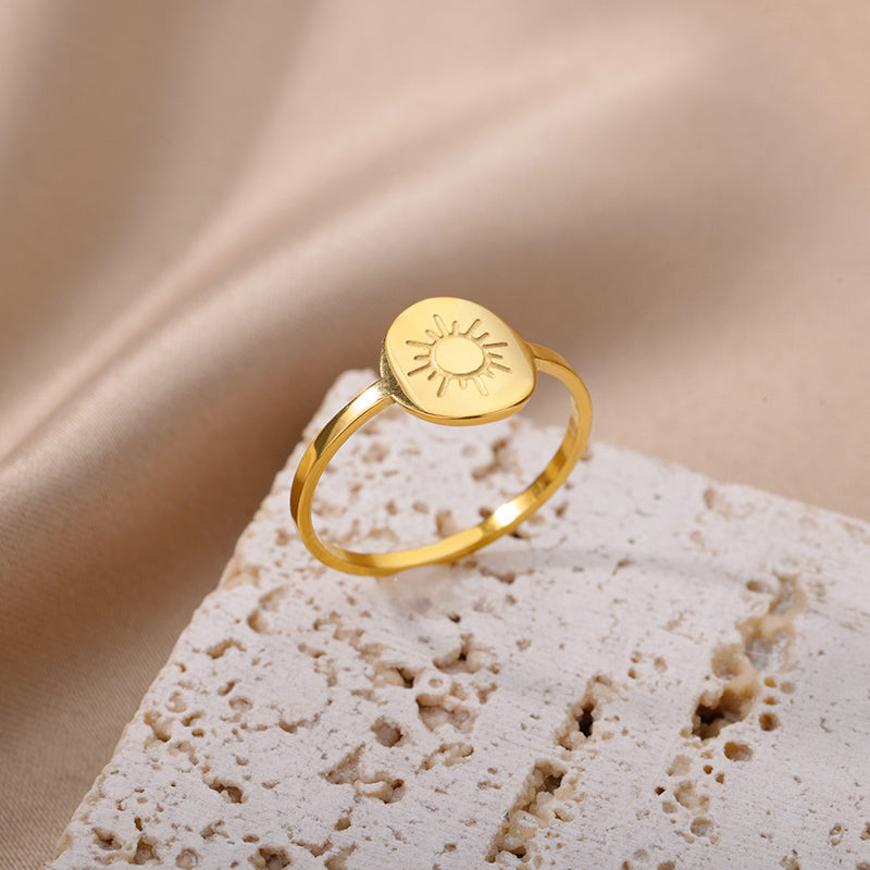 Round Gold Stainless Steel Sun Rings for Women