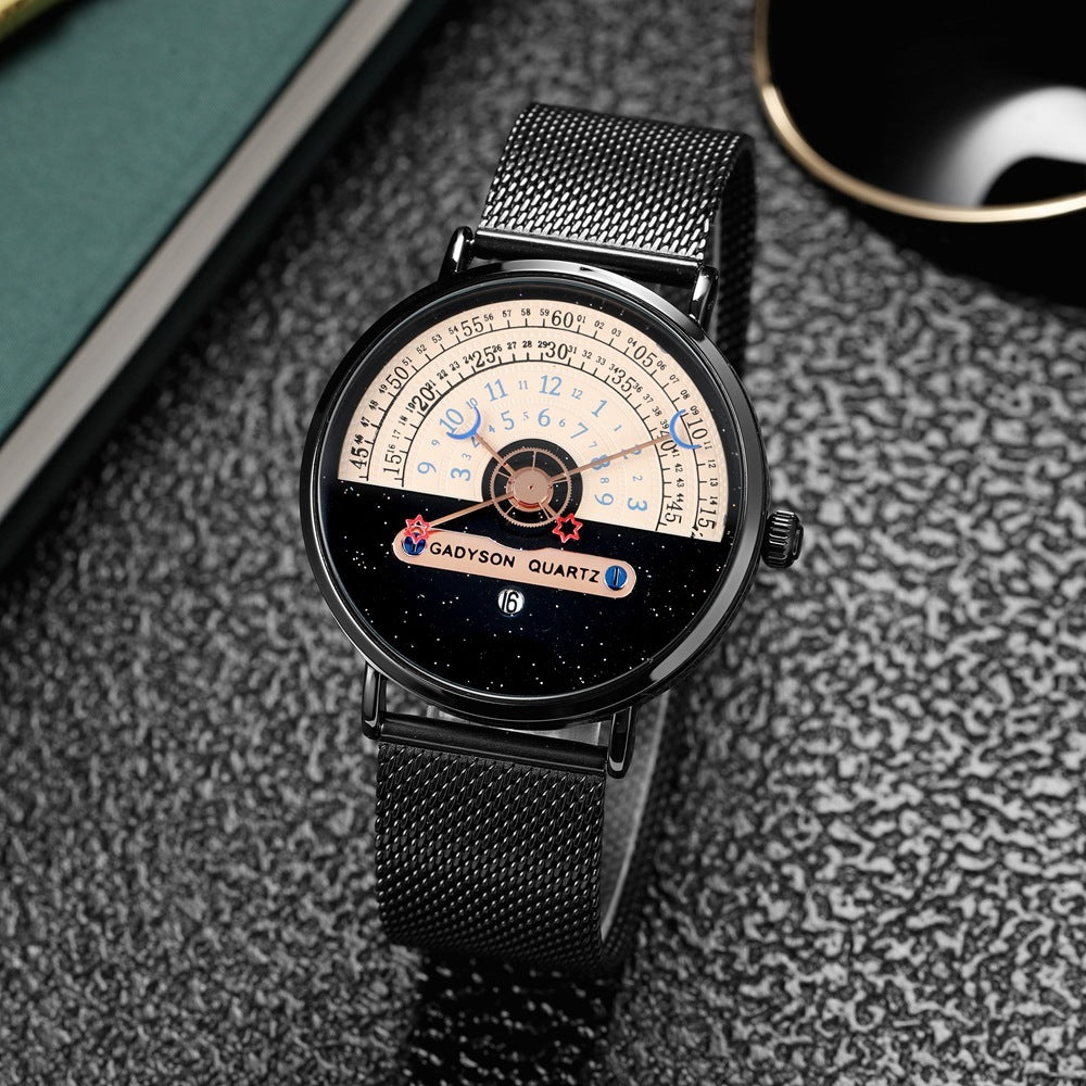 Fashion Quartz Calendar Alloy Mesh Belt Men&