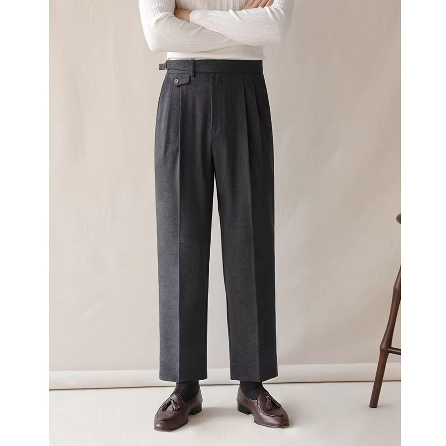 Fall Men's High Waist Solid Color Suit Pants