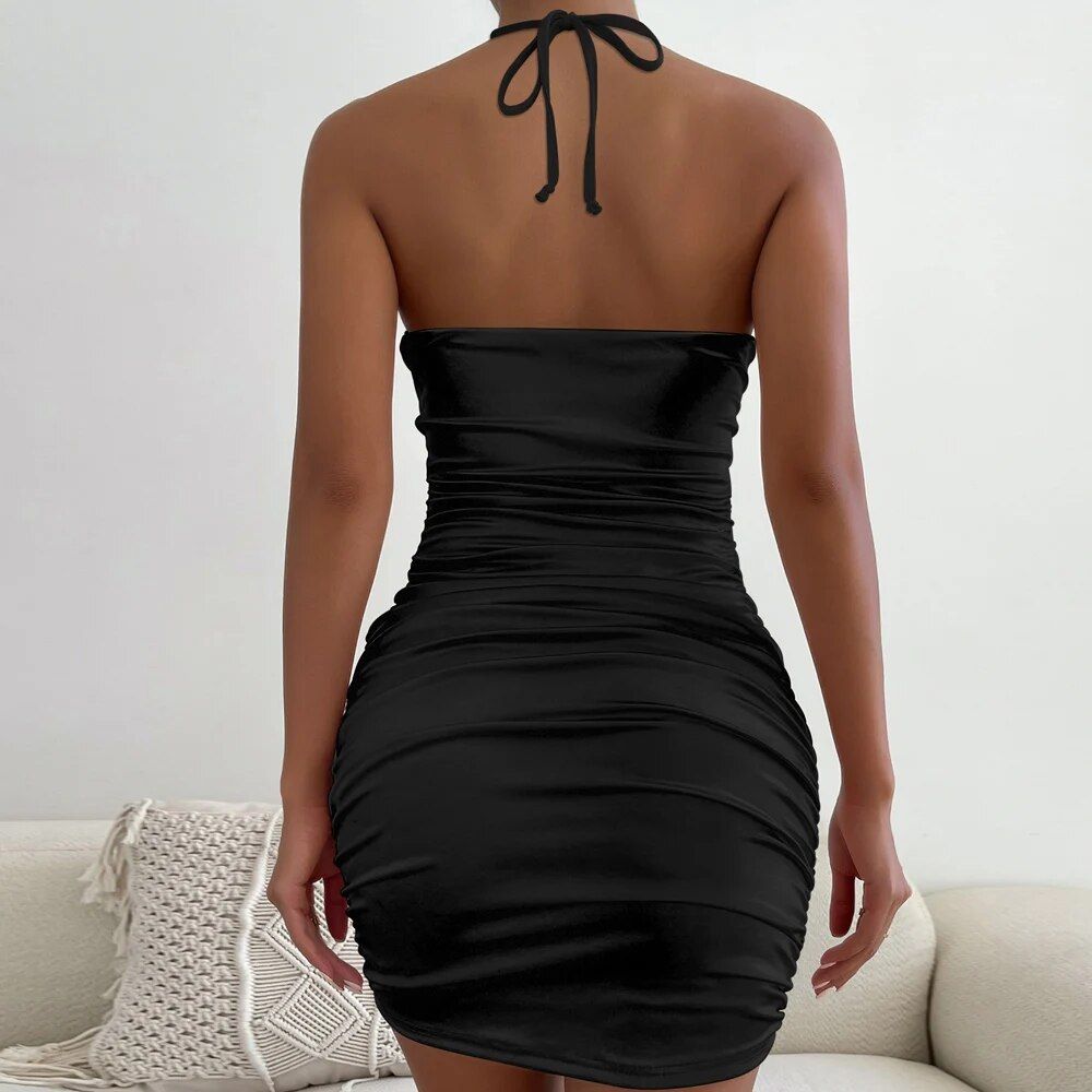 Summer Black Halter Bodycon Dress for Women